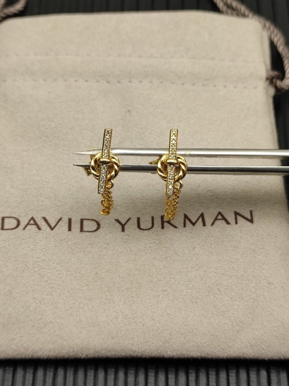 David Yurman Gold Diamond Petit Chain Earrings
